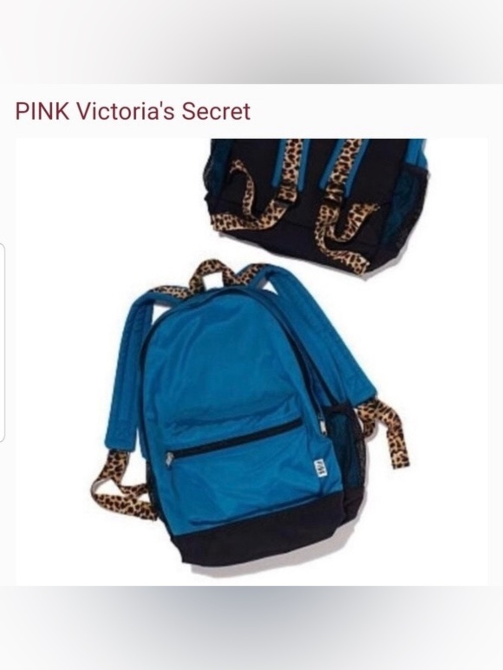 Victoria's Secret Pink Campus Backpack Teal Animal Print Leopard Cheetah